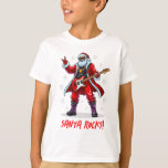 Santa Rocks! Funny Santa Claus playing guitar T-Shirt<br><div class="desc">Rock around the Christmas tree with this unique t-shirt design featuring Santa Claus as a rock star! In this fun illustration, Santa jams out on a guitar with the bold 'Santa Rocks!' text below, bringing an edgy twist to holiday cheer. Perfect for anyone who loves music, humour, and the festive...</div>