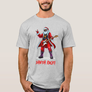 Santa Rocks! Funny Santa Claus playing guitar T-Shirt