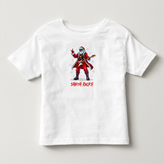 Santa Rocks! Funny Santa Claus playing guitar Toddler T-Shirt (Front)