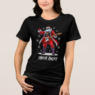 Santa Rocks! Funny Santa Claus playing guitar Tri-Blend Shirt
