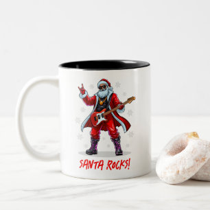 Santa Rocks! Funny Santa Claus playing guitar Two-Tone Coffee Mug
