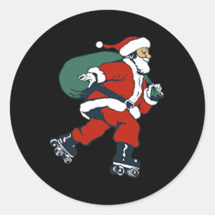Santa Roller Skating Fun Christmas Skater Kids Boy Classic Round Sticker