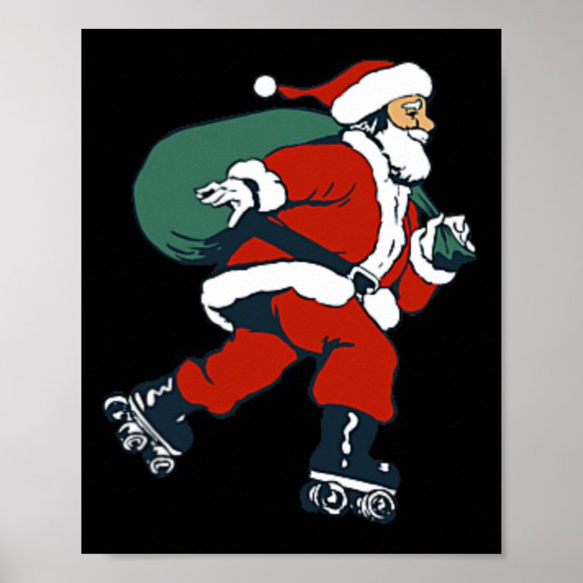 Santa Roller Skating Fun Christmas Skater Kids Boy Poster (Front)