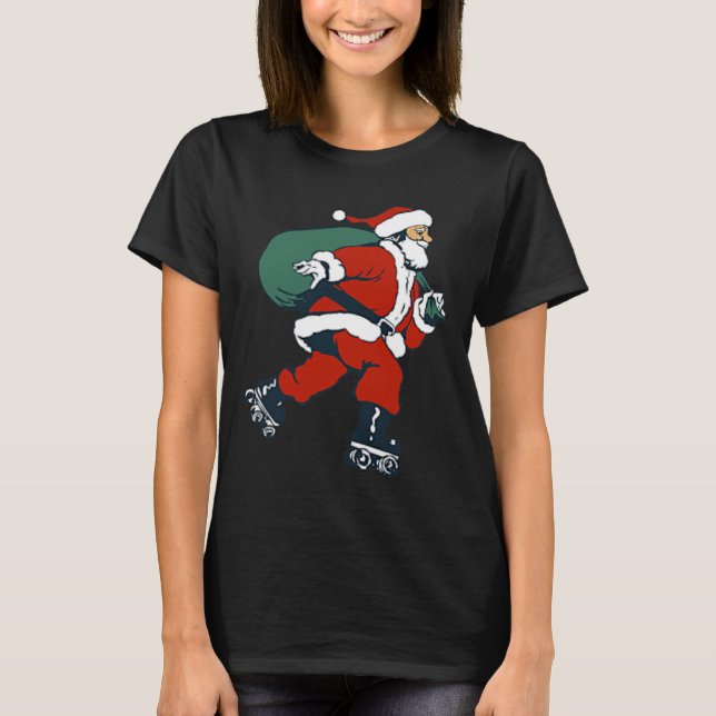 Santa Roller Skating Fun Christmas Skater Kids Boy T-Shirt (Front)