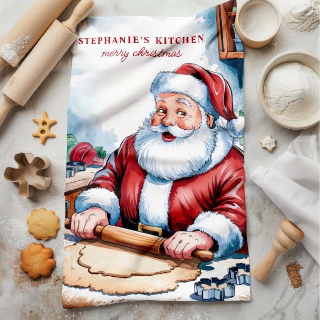Santa Rolling Dough Personalised Christmas Tea Towel (Creator Uploaded)