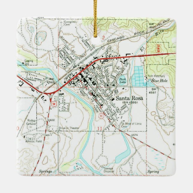 Santa Rosa NM Vintage Topo Ceramic Ornament (Back)
