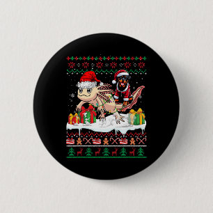 Santa Rottweiler Riding Axolotl Christmas Sweater 6 Cm Round Badge