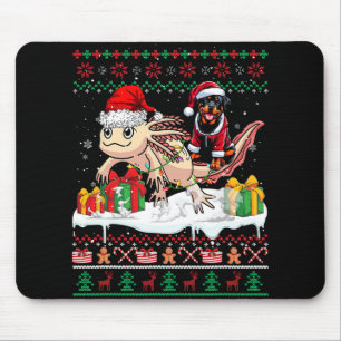 Santa Rottweiler Riding Axolotl Christmas Sweater Mouse Pad