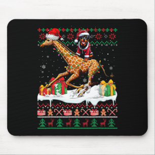 Santa Rottweiler Riding Giraffe Christmas Sweater  Mouse Pad
