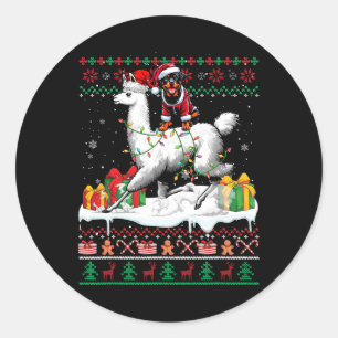Santa Rottweiler Riding Llama Christmas Sweater Lo Classic Round Sticker