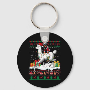 Santa Rottweiler Riding Llama Christmas Sweater Lo Key Ring