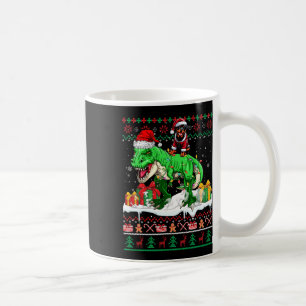 Santa Rottweiler Riding T-rex Christmas Sweater Lo Coffee Mug