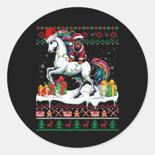 Santa Rottweiler Riding Unicorn Christmas Sweater Classic Round Sticker
