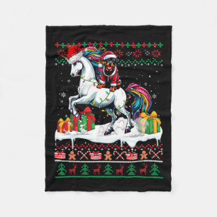 Santa Rottweiler Riding Unicorn Christmas Sweater Fleece Blanket