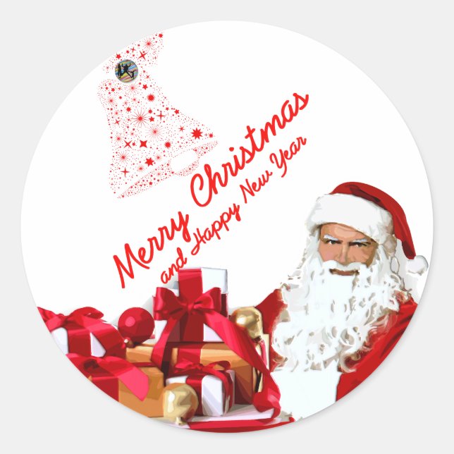 Santa Round Sticker, Glossy Classic Round Sticker (Front)