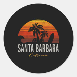Santa Rra California Retro Surfer Vintage Beach Me Classic Round Sticker