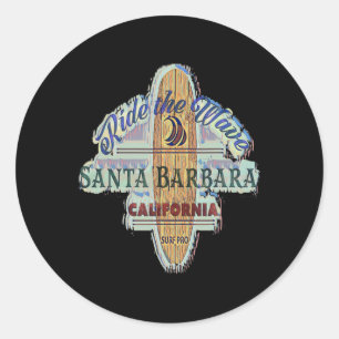 Santa Rra Surfing Distressed Vintage Retro Surfboa Classic Round Sticker