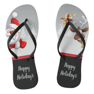Santa & Rudolf Cartoon Thongs