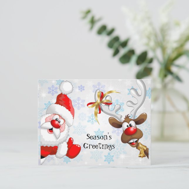 Santa & Rudolf Season's greetings Postcard (Standing Front)