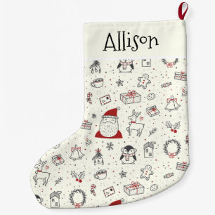 Santa. rudolph and More Pattern Large Christmas Stocking