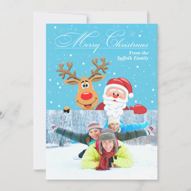 Santa & Rudolph Christmas Photo Card (Front)