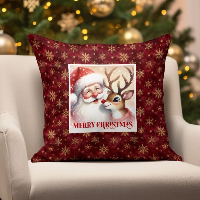 Santa Rudolph Christmas Pillow Cute Festive Glow  (Santa Rudolph Christmas Pillow Cute Festive Glow )