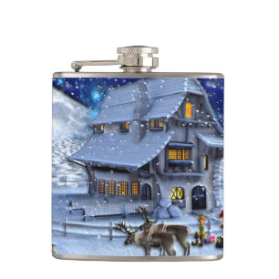 Santa Rudolph Elf with Sled Hip Flask
