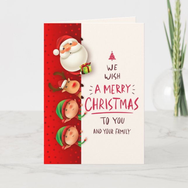 Santa, Rudolph & Elves Christmas Greeting Card (Front)