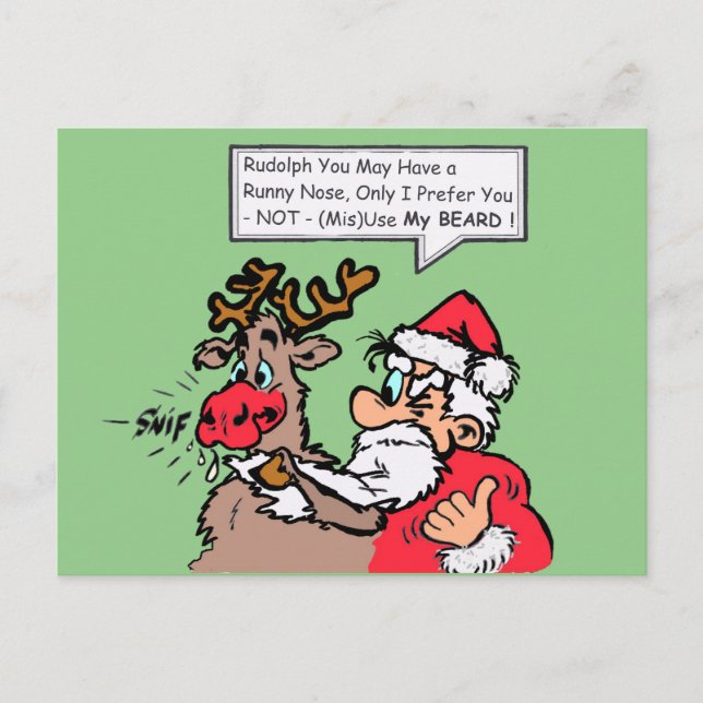 Santa & Rudolph Funny Cartoon Cust. Postcard (Front)