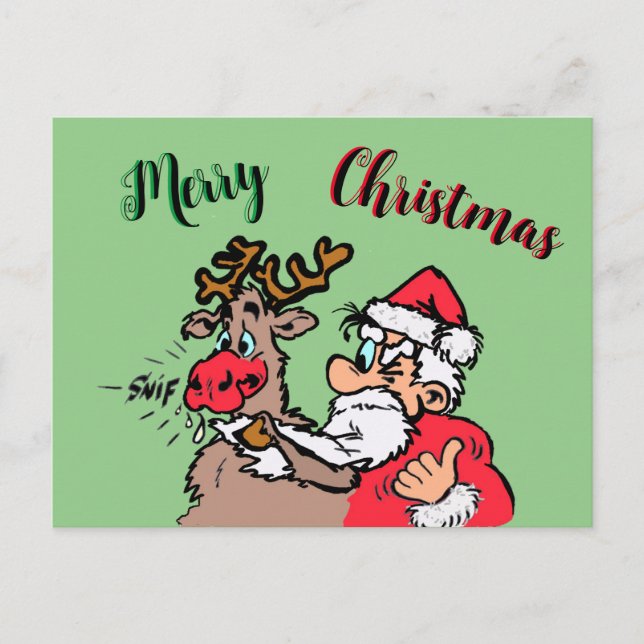 Santa & Rudolph Merry Christmas Cust. Postcard (Front)