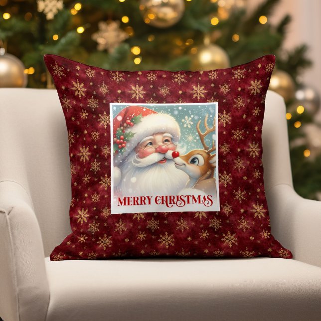Santa Rudolph Merry Xmas Pillow Cute Holiday Style (Santa Rudolph Merry Xmas Pillow Cute Holiday Style)