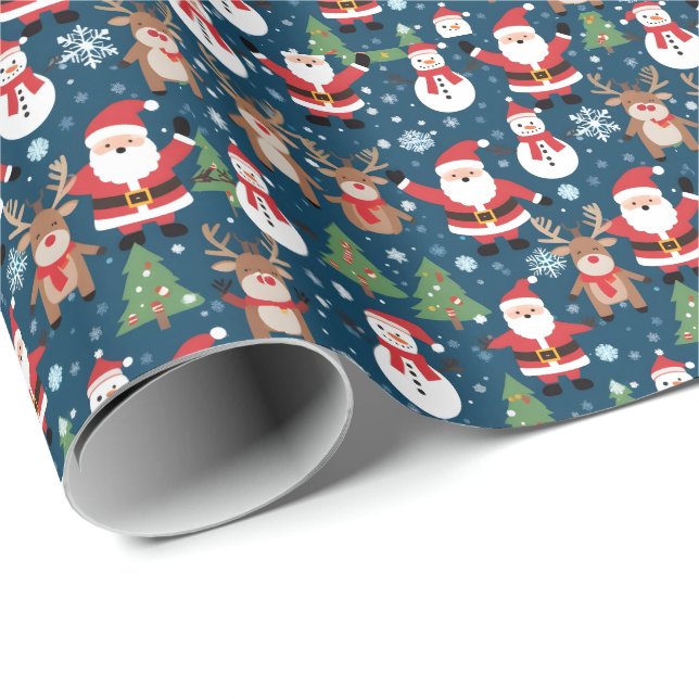 Santa, Rudolph, Snowmen and Christmas Trees  Wrapping Paper (Roll Corner)