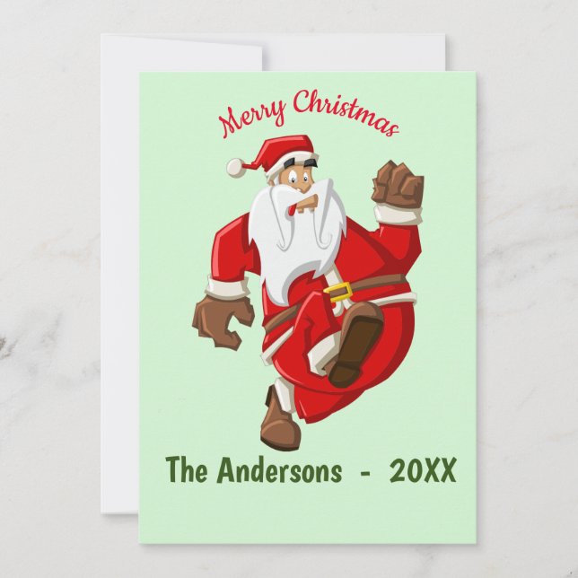 Santa Running Christmas Monogram Invitation (Front)