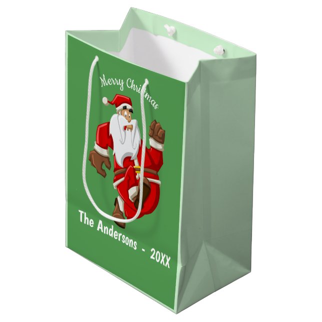 Santa Running Christmas Monogram Medium Gift Bag (Front Angled)