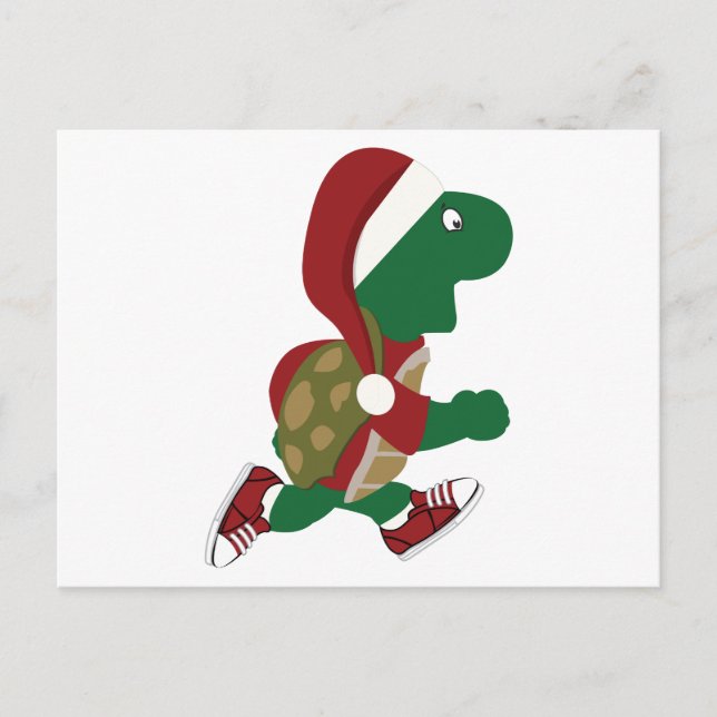 Santa Running Turtle Holiday Postcard (Front)