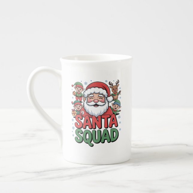 Santa’s Bad Influence (Funny Santa Squad) Bone China Mug (Left)