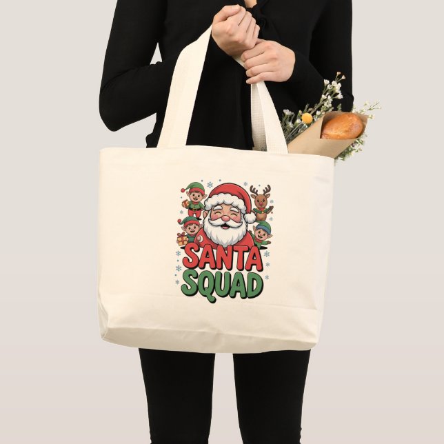 Santa’s Bad Influence (Funny Santa Squad) Large Tote Bag (Front (Product))