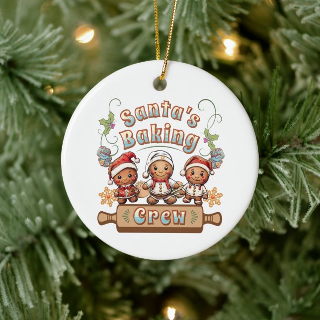 Santa’s Baking Crew Christmas Cookies Ceramic Ornament (Tree)