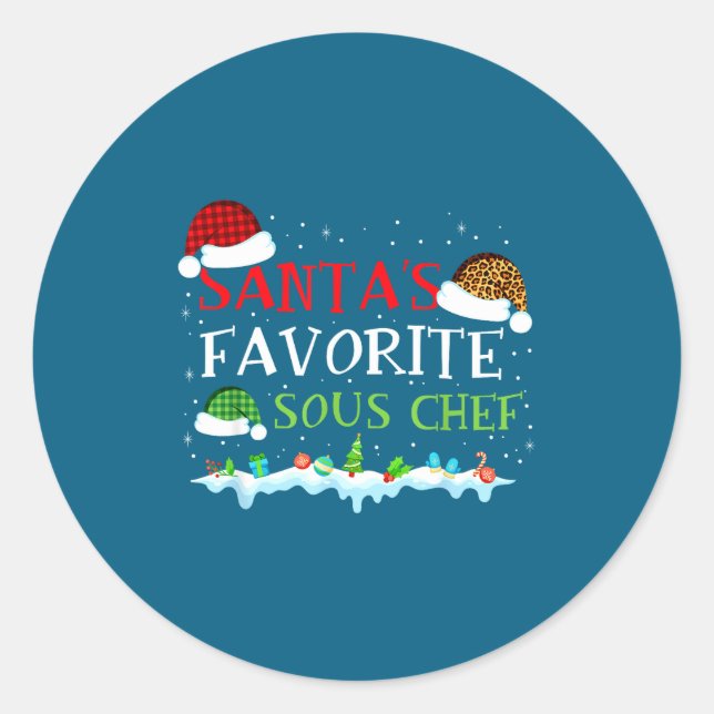Santa s Chef Favorite Fun Sous Crew Classic Round Sticker (Front)