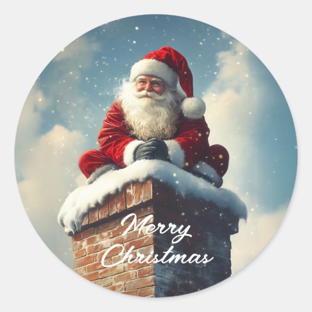 Santa’s Chimney Pause: A Winter’s Smile Classic Round Sticker (Front)