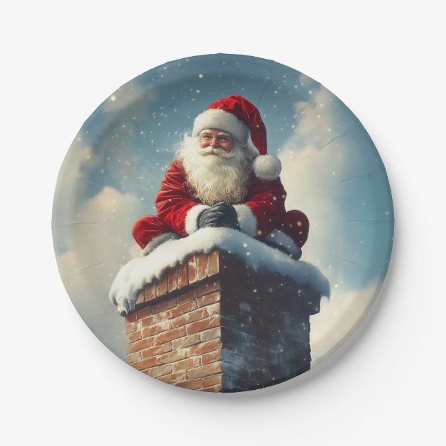 Santa’s Chimney Pause: A Winter’s Smile Paper Plate (Front)