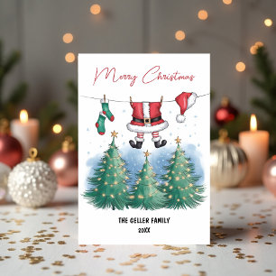 Santa’s Clothesline & Festive Trees Christmas Holiday Card