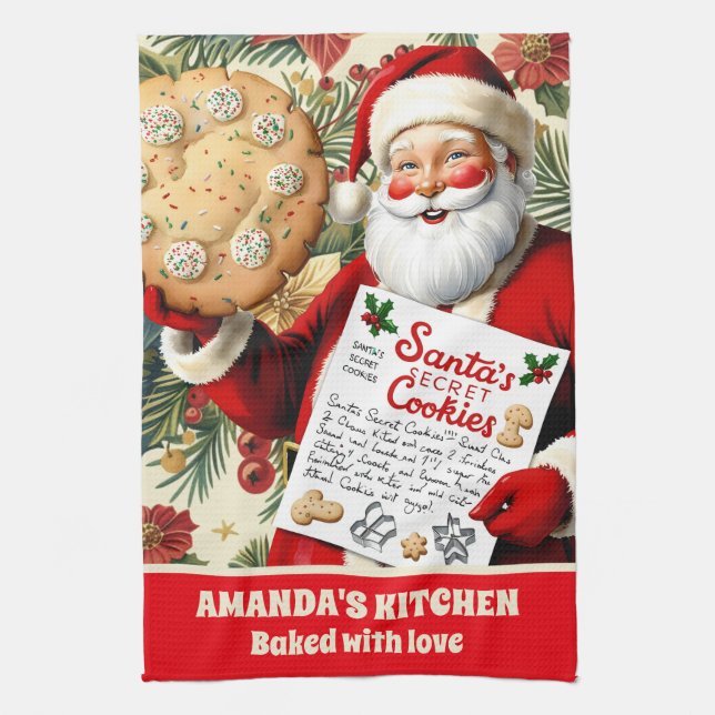 Santa’s Cookie Recipe Personalised Christmas  Tea Towel (Vertical)