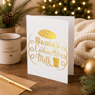 Santa’s Cookies and Milk Christmas Whimsical Foil Card