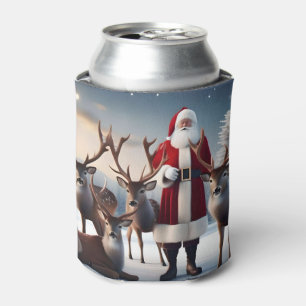 Santa’s Crew: Father Christmas Poses Reindeers Can Cooler