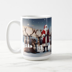 Santa’s Crew: Father Christmas Poses Reindeers Coffee Mug