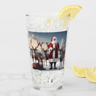 Santa’s Crew: Father Christmas Poses Reindeers Glass