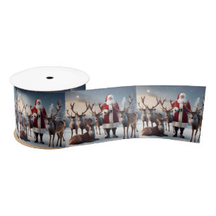 Santa’s Crew: Father Christmas Poses Reindeers Satin Ribbon