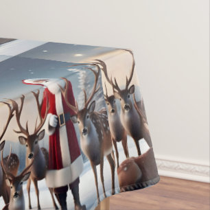 Santa’s Crew: Father Christmas Poses Reindeers Tablecloth