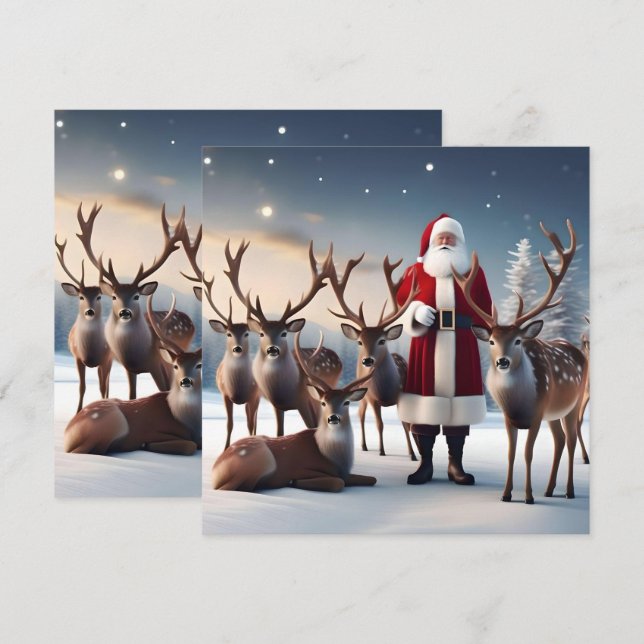 Santa’s Crew:Father Christmas Poses With Reindeers Invitation (Front/Back)